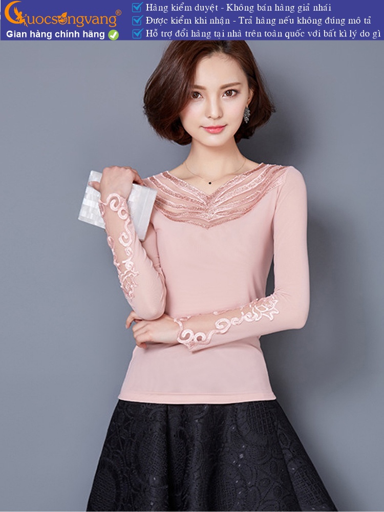 Áo thun nữ hai lớp dài tay cổ ren GLA253