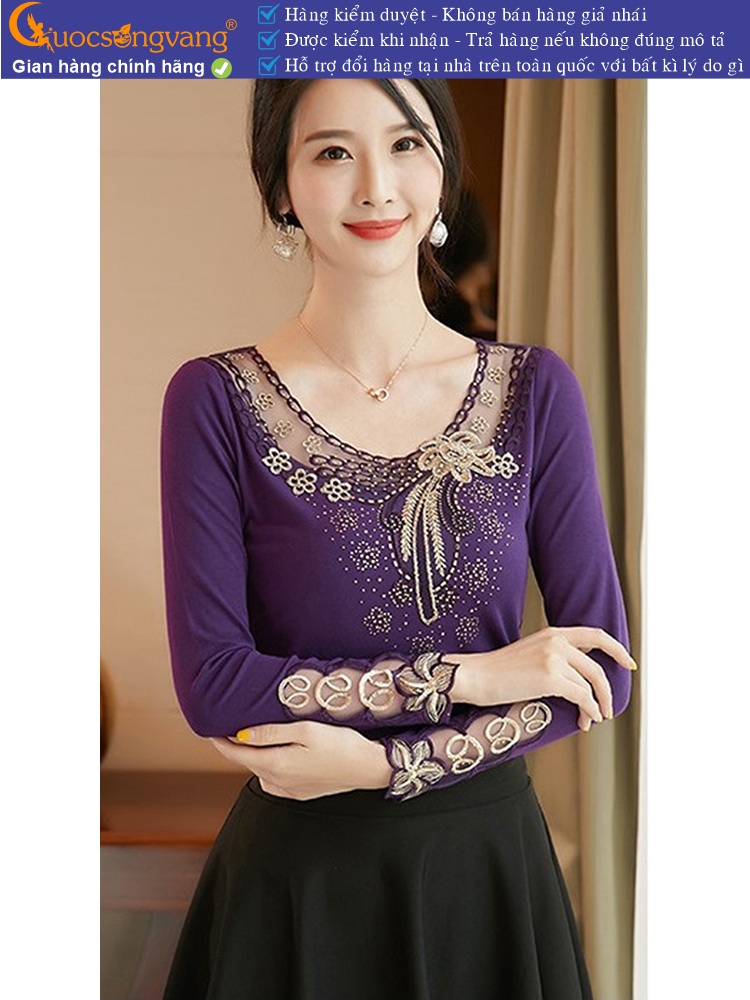 Áo thun nữ dài tay ren lưới đính đá GLA286