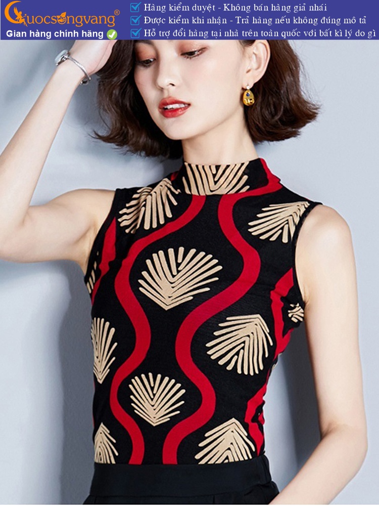 Áo thun nữ cổ cao không tay in hình học GLA289