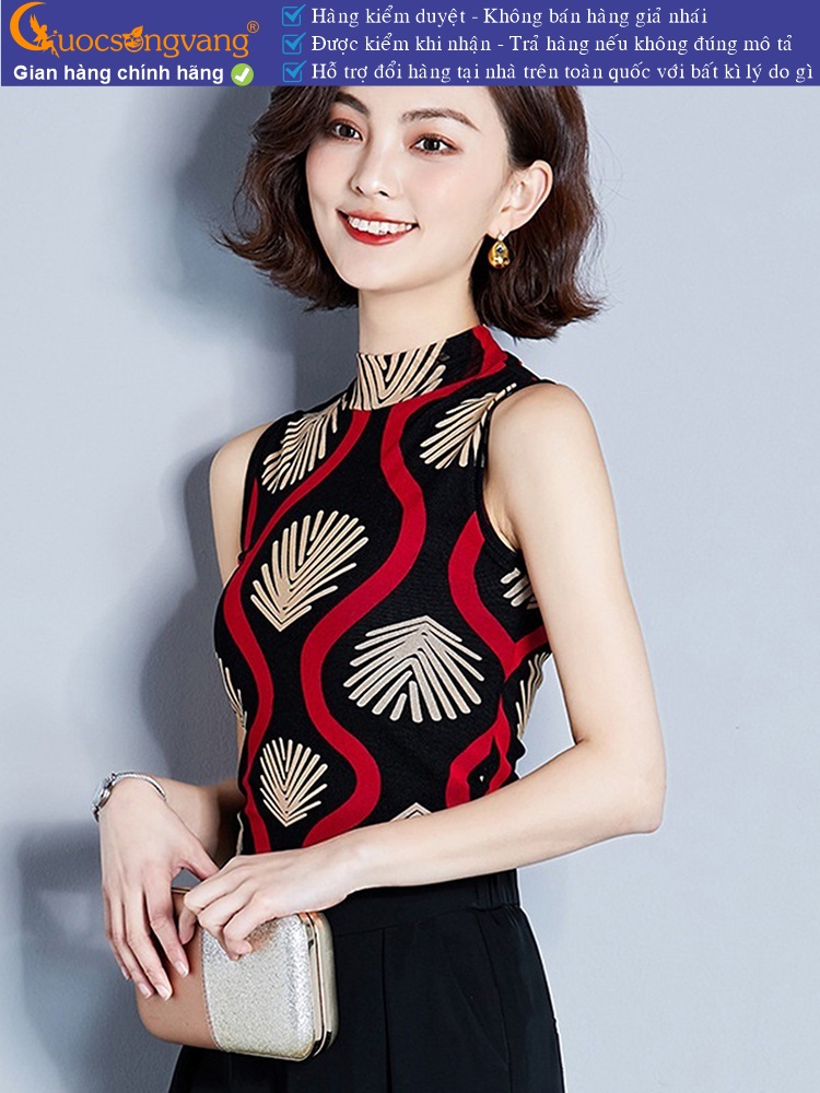 Áo thun nữ cổ cao không tay in hình học GLA289