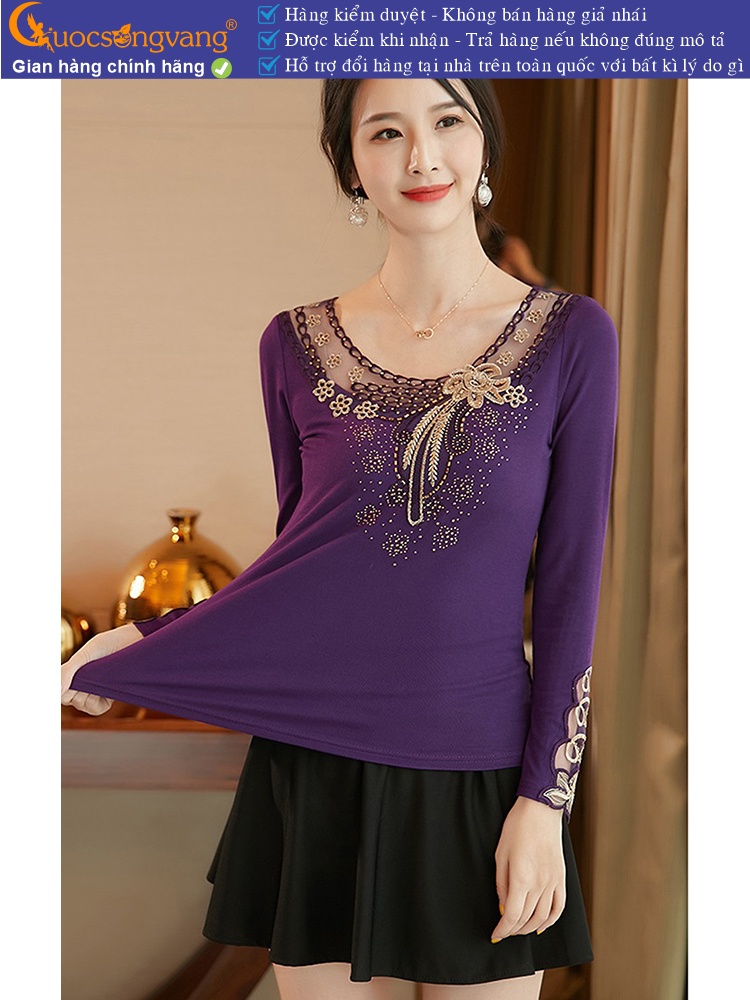 Áo thun nữ dài tay ren lưới đính đá GLA286