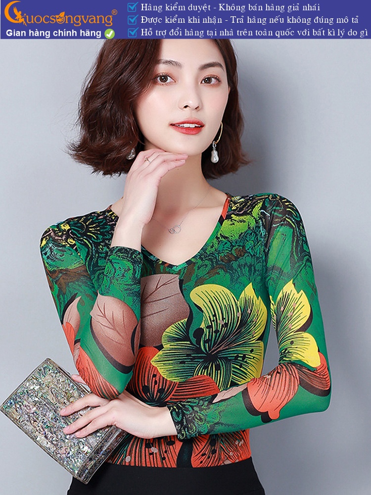 Áo thun nữ lưới dài tay cổ tim co giãn 4 chiều GLA299