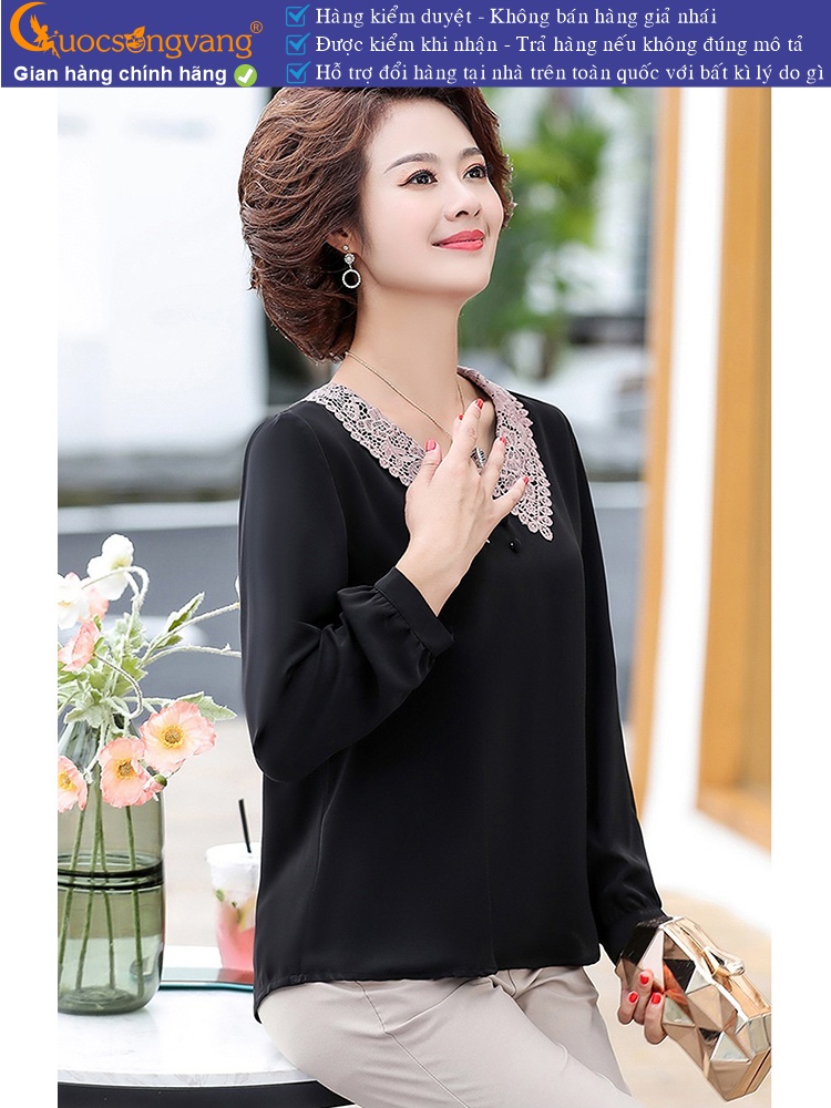 Áo trung niên nữ big size dáng suông cổ phối ren GLA318