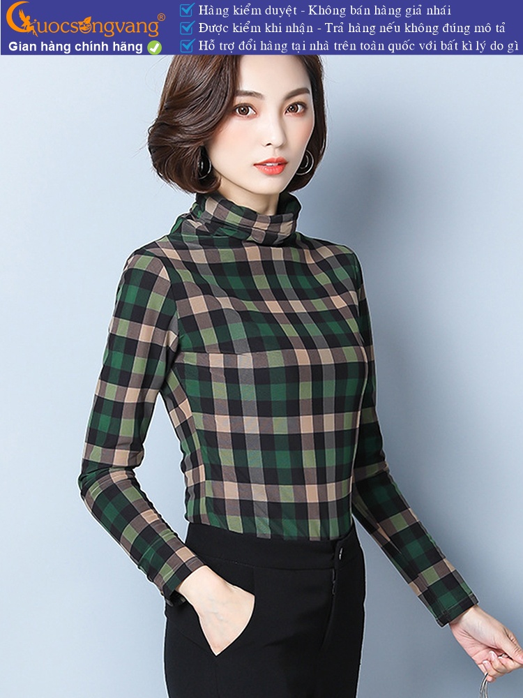 Áo thun nữ cổ lọ dài tay in caro GLA309