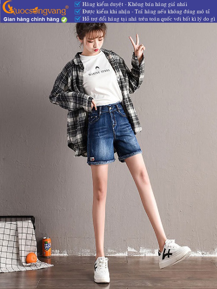 Quần short jean nữ lưng thun lưng cao GLQ130