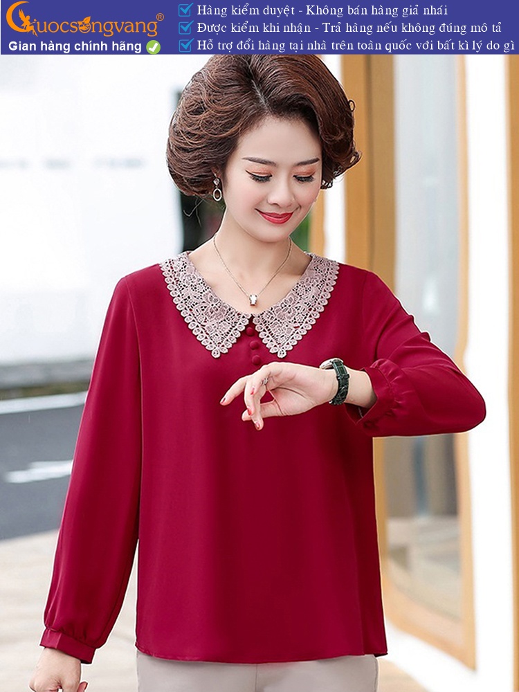 Áo trung niên nữ big size dáng suông cổ phối ren GLA318