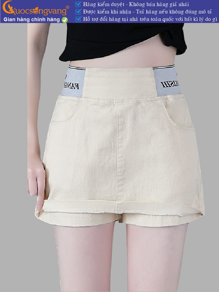 Quần short jean nữ lưng cao lưng thun dáng váy thể thao GLQ150