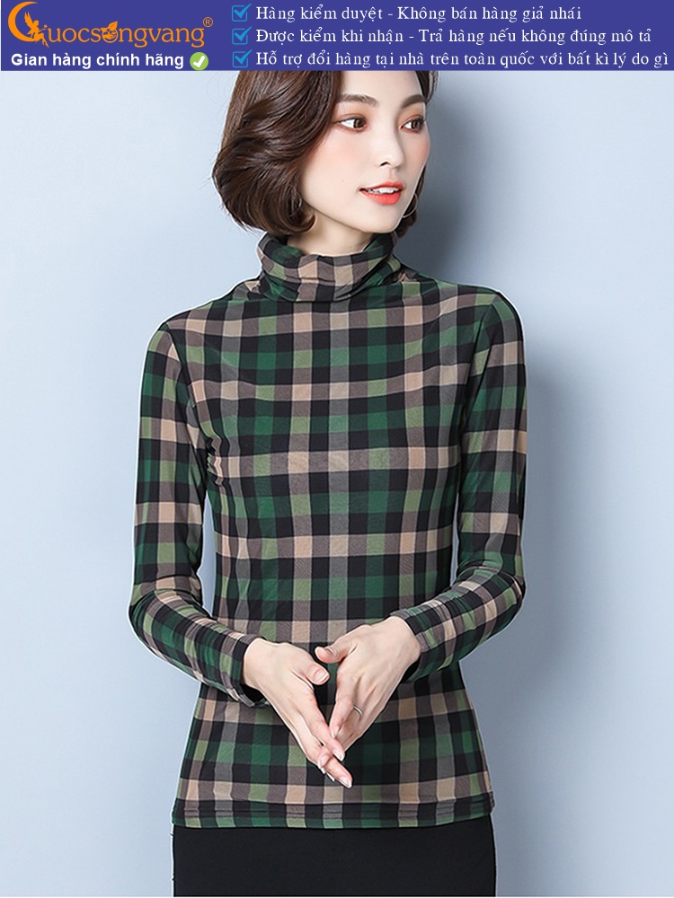 Áo thun nữ cổ lọ dài tay in caro GLA309