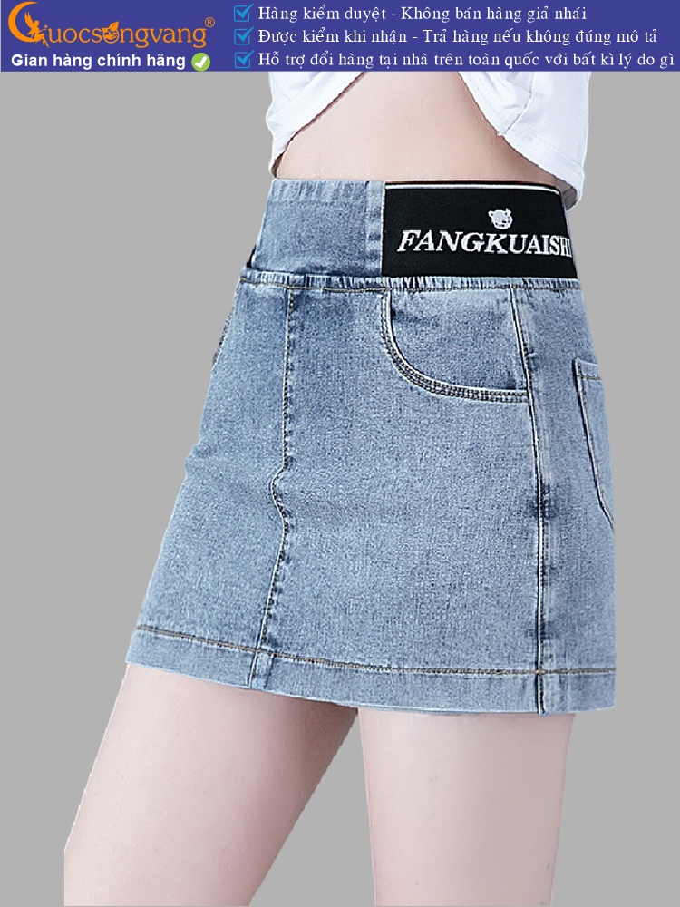 Quần short jean nữ lưng cao lưng thun dáng váy thể thao GLQ150