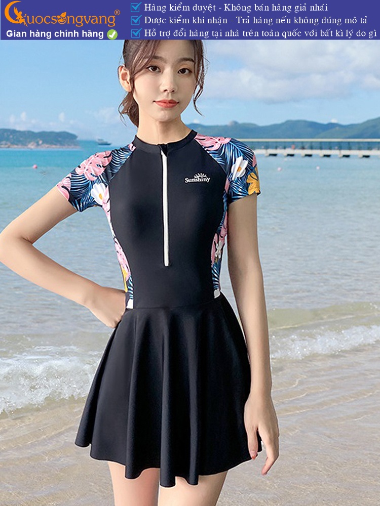 Đồ bơi nữ một mảnh liền váy thun Lycra có mút độn ngực GLSWIM106