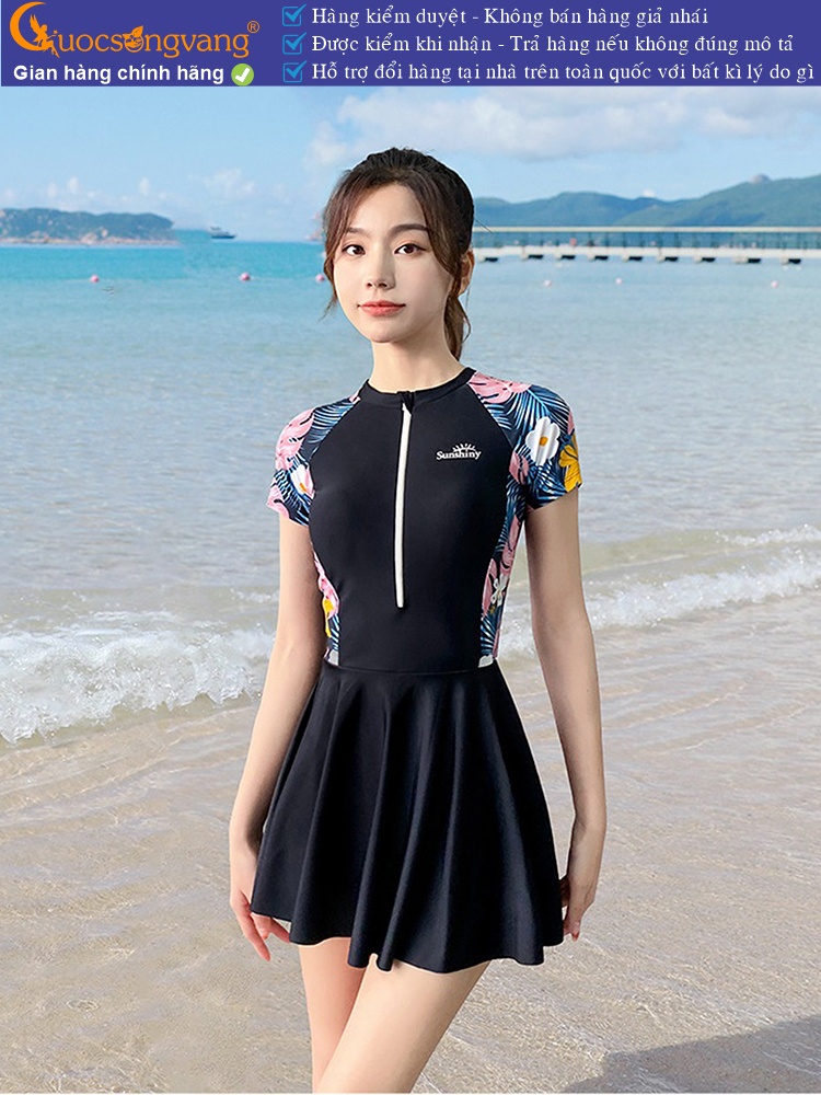 Đồ bơi nữ một mảnh liền váy thun Lycra có mút độn ngực GLSWIM106