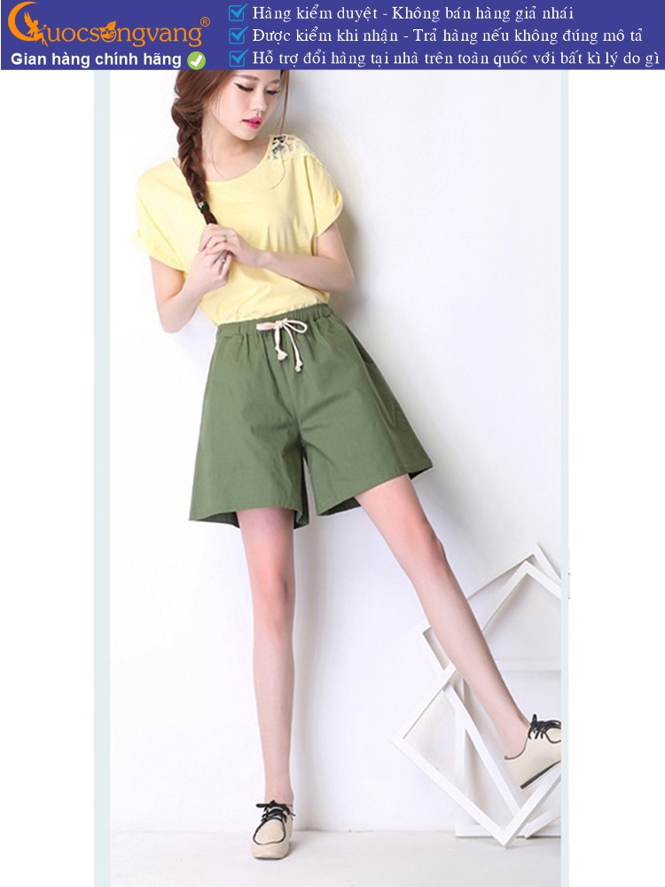 Quần short nữ vải sợi lanh pha bông lưng thun GLQ114