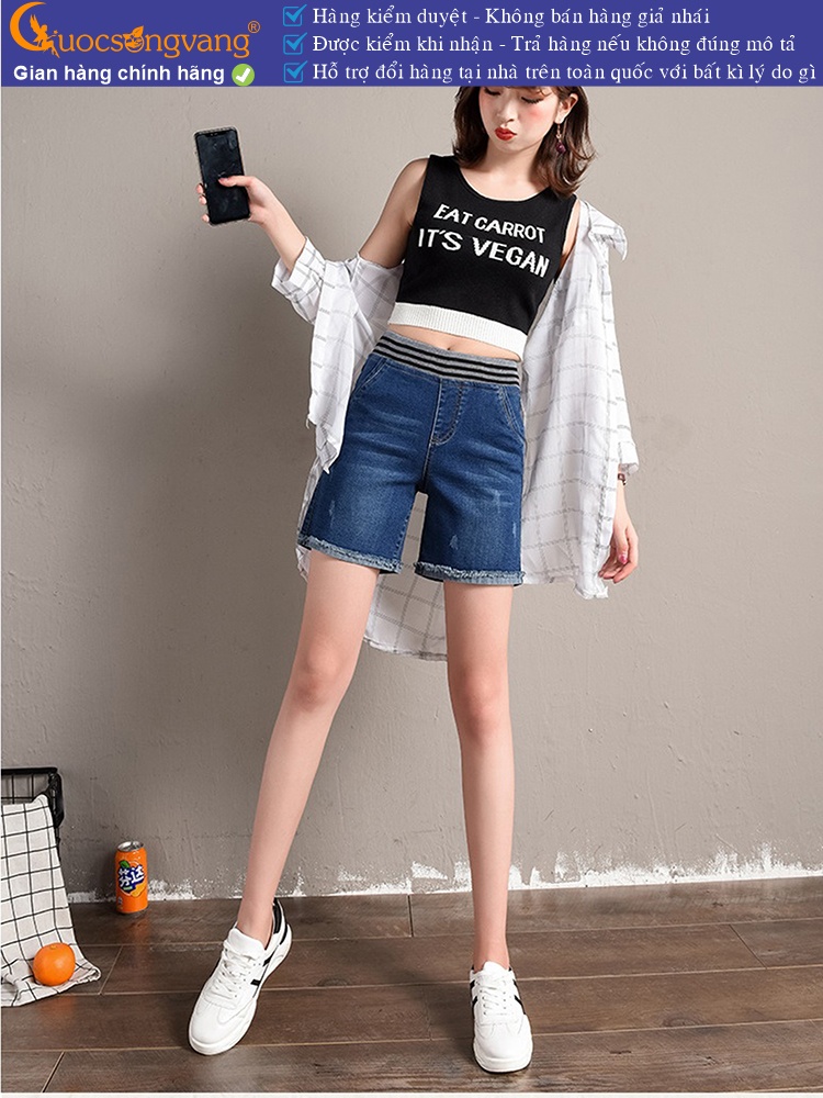 Quần short jean nữ lưng thun lưng cao GLQ123