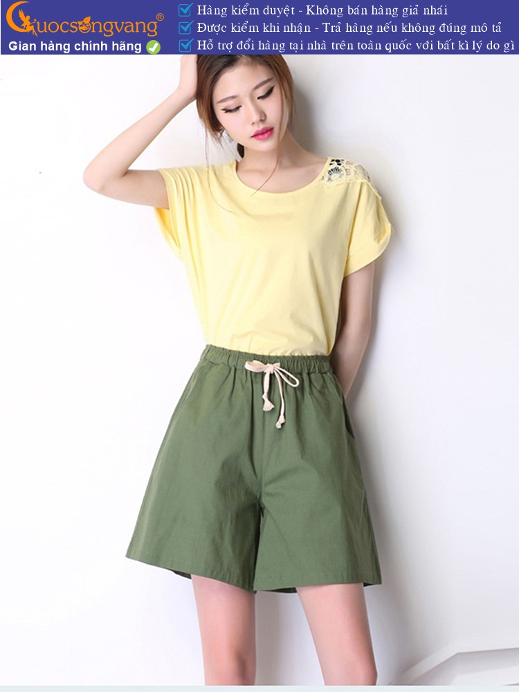 Quần short nữ vải sợi lanh pha bông lưng thun GLQ114