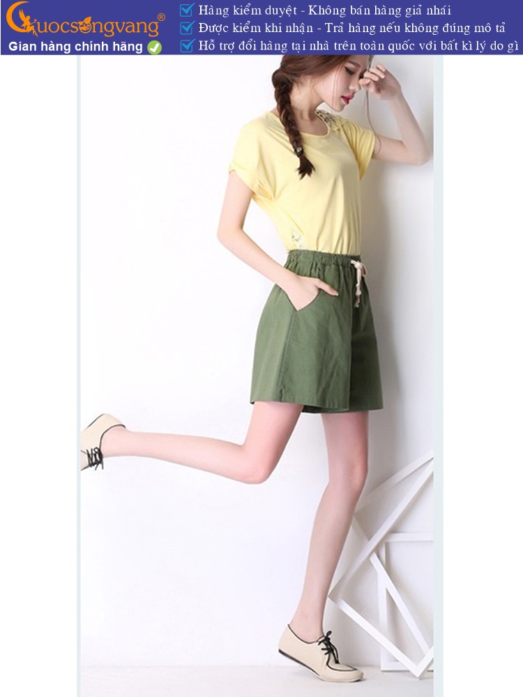 Quần short nữ vải sợi lanh pha bông lưng thun GLQ114