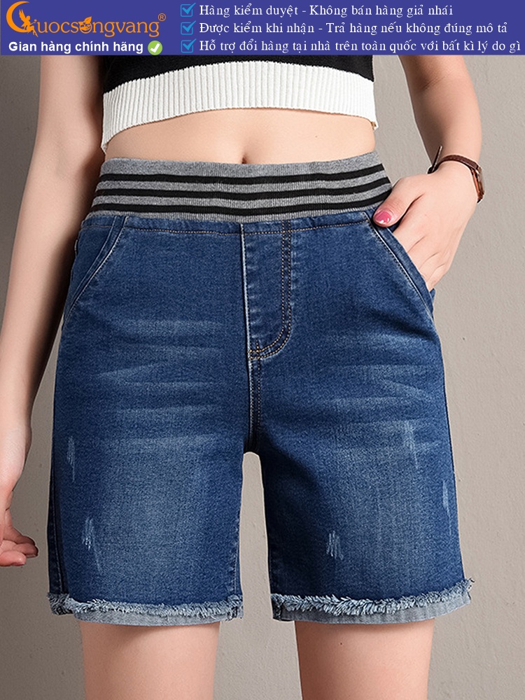 Quần short jean nữ lưng thun lưng cao GLQ123