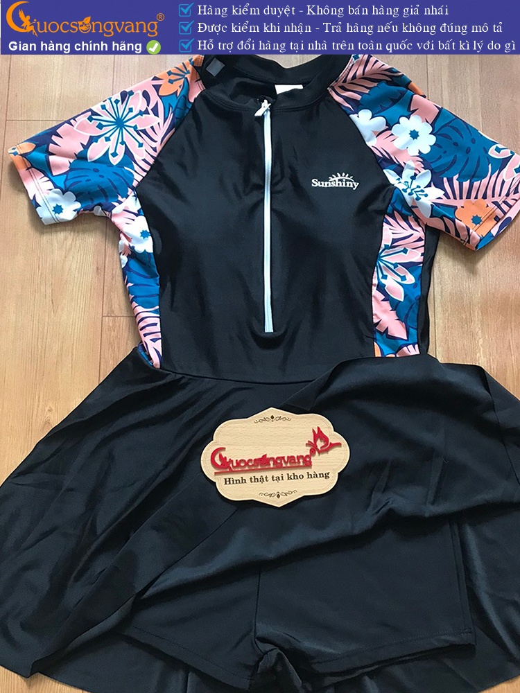 Đồ bơi nữ một mảnh liền váy thun Lycra có mút độn ngực GLSWIM106