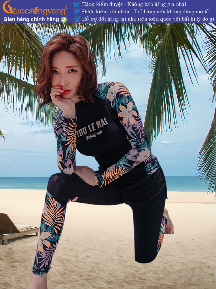Bộ đồ bơi nữ dài tay chống gió ba món GLSWIM086