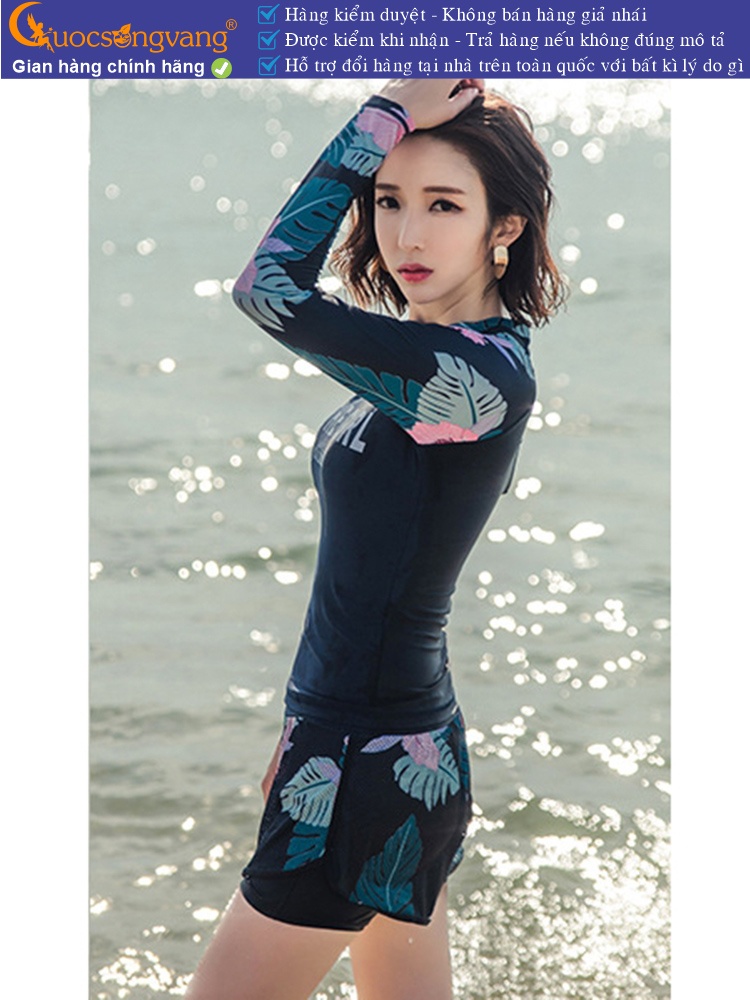 Bộ đồ bơi nữ dài tay quần đùi rời với mút độn ngực GLSWIM074