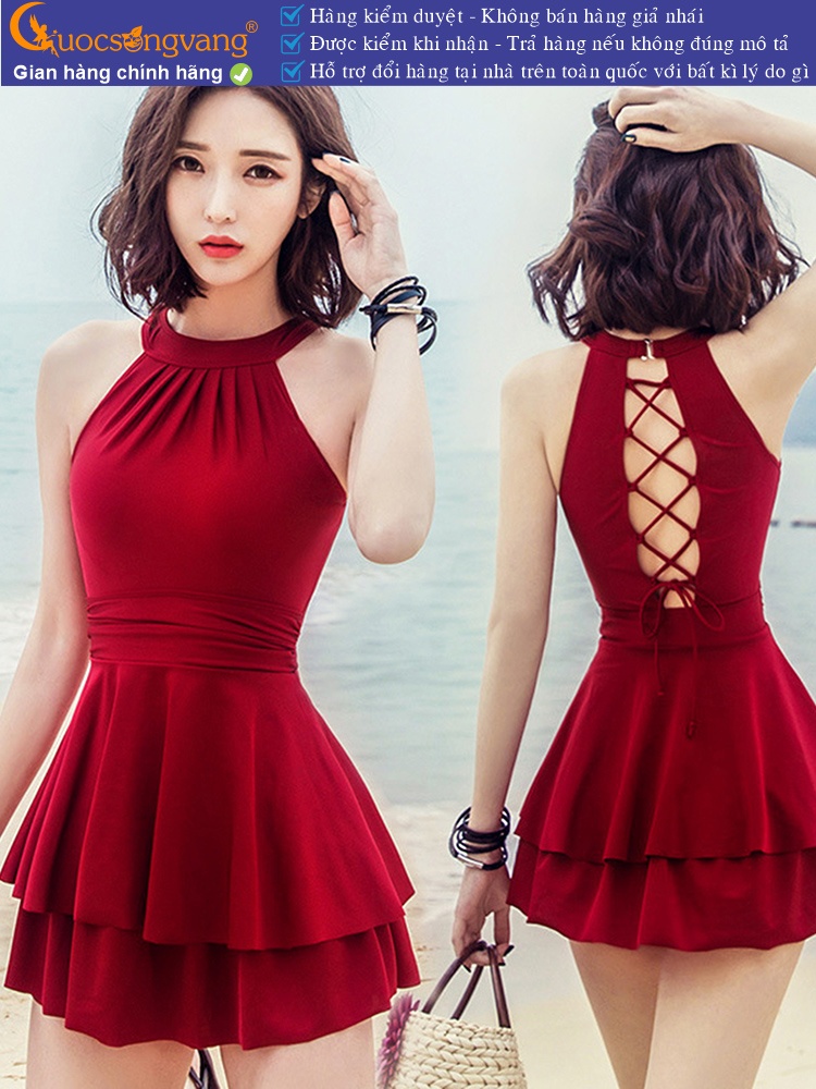 Đồ bơi nữ quần rời màu đỏ đô bộ bơi nữ đẹp cổ yếm GLSWIM051