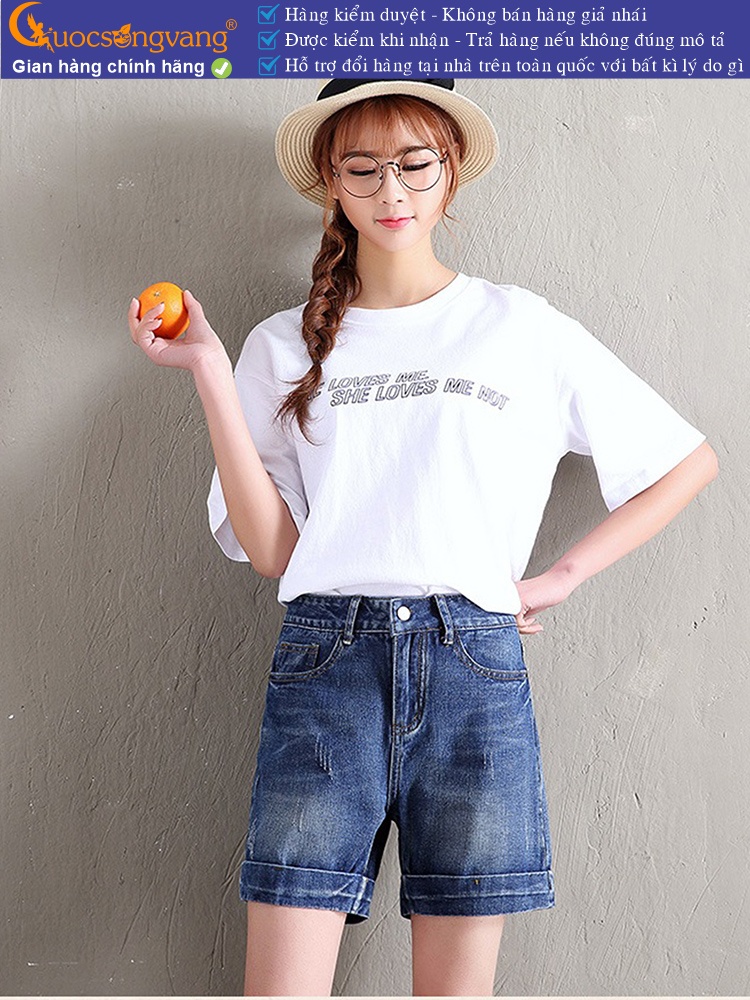 Quần short jean nữ lưng cao cotton wash mềm GLQ093