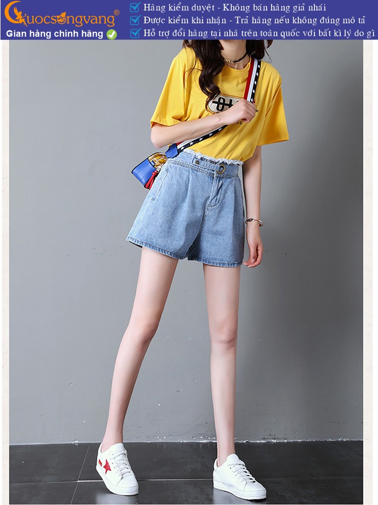 Quần short nữ jean cotton lưng thun lưng cao GLQ089