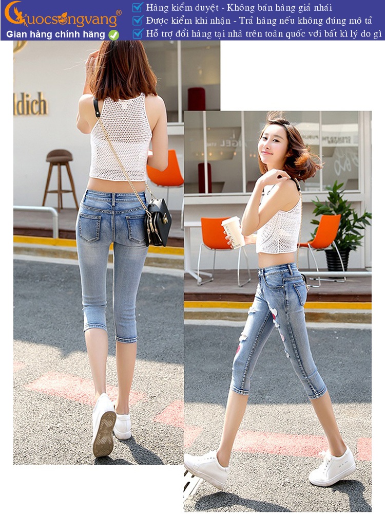 Quần lửng nữ mài rách thêu nghệ thuật dáng ôm GLQ086