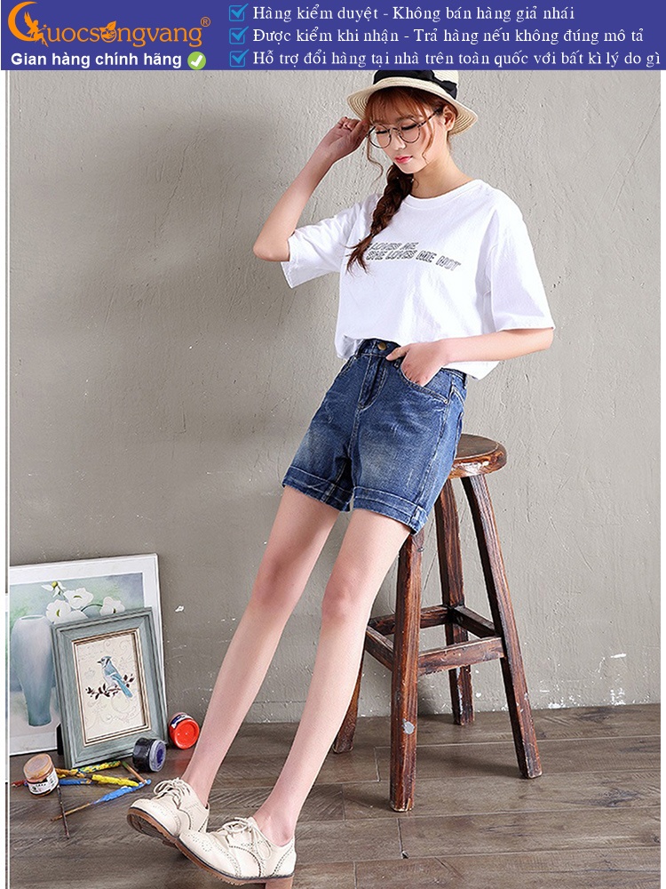 Quần short jean nữ lưng cao cotton wash mềm GLQ093