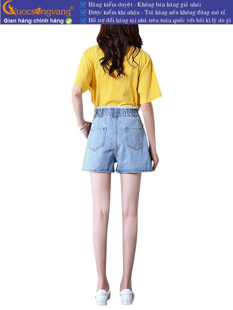 Quần short nữ jean cotton lưng thun lưng cao GLQ089