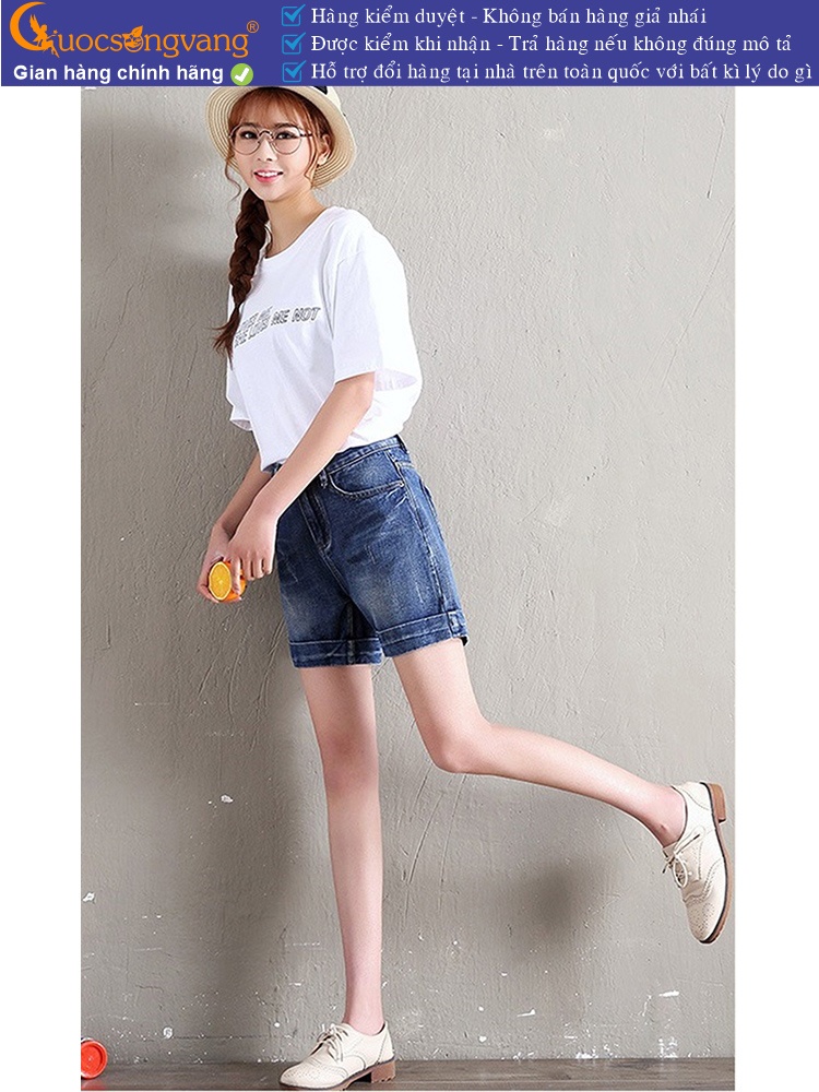 Quần short jean nữ lưng cao cotton wash mềm GLQ093