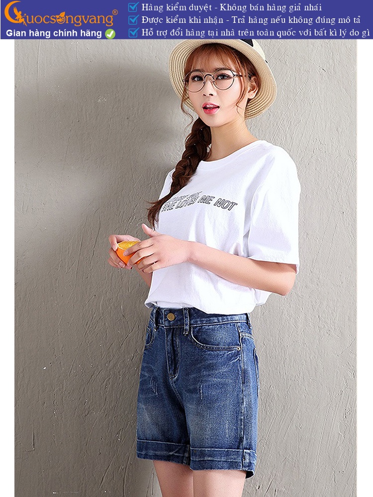 Quần short jean nữ lưng cao cotton wash mềm GLQ093