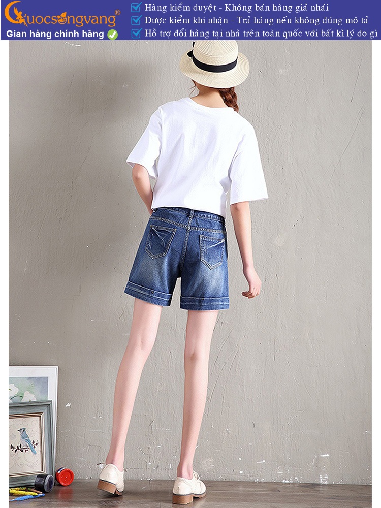 Quần short jean nữ lưng cao cotton wash mềm GLQ093
