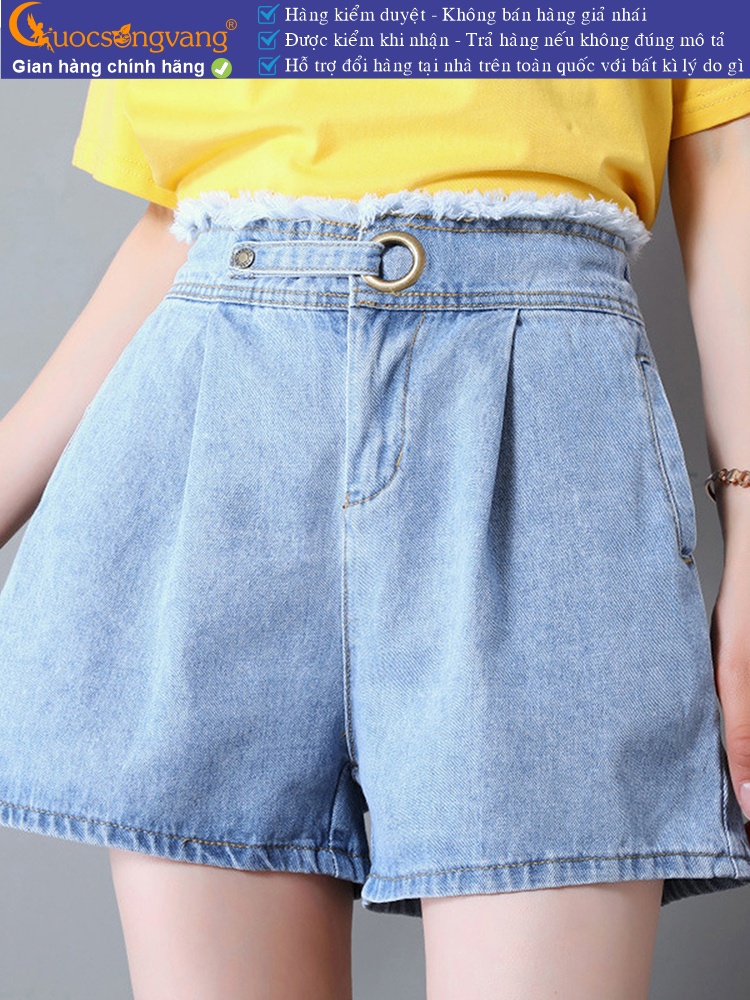 Quần short nữ jean cotton lưng thun lưng cao GLQ089