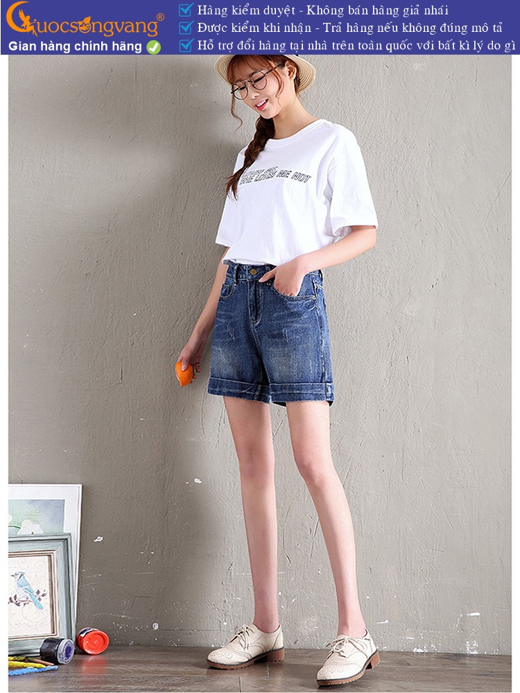 Quần short jean nữ lưng cao cotton wash mềm GLQ093