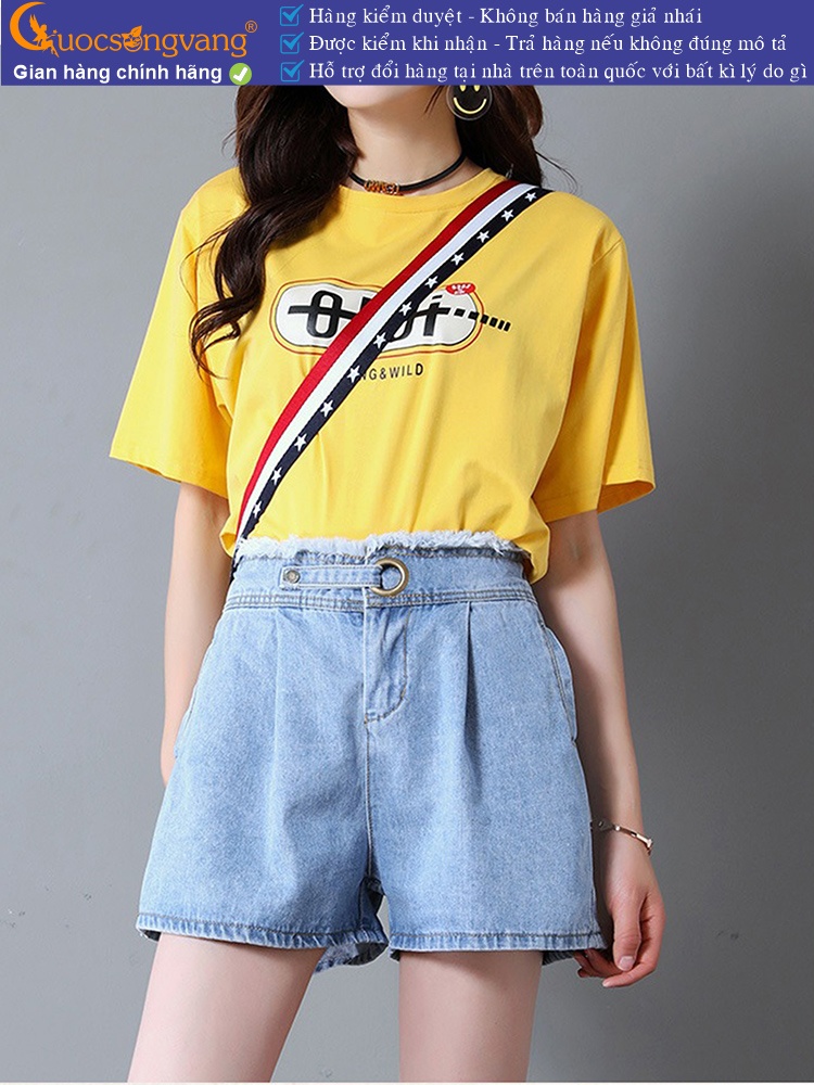 Quần short nữ jean cotton lưng thun lưng cao GLQ089