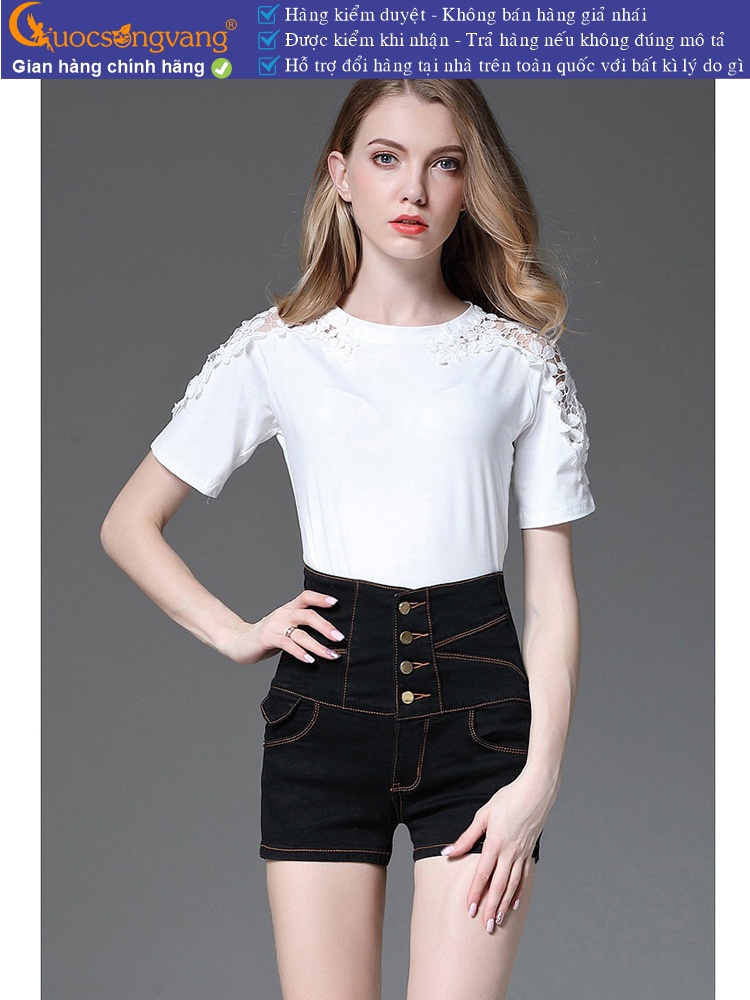 Quần đùi jean lưng cao nhiều nút GLQ079