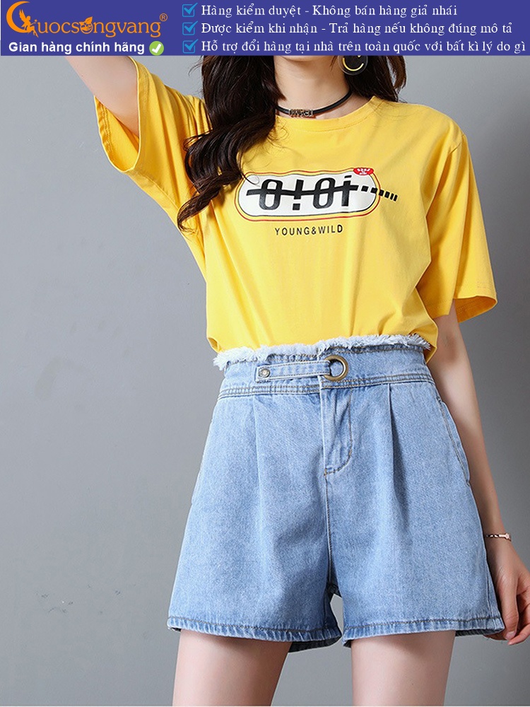 Quần short nữ jean cotton lưng thun lưng cao GLQ089
