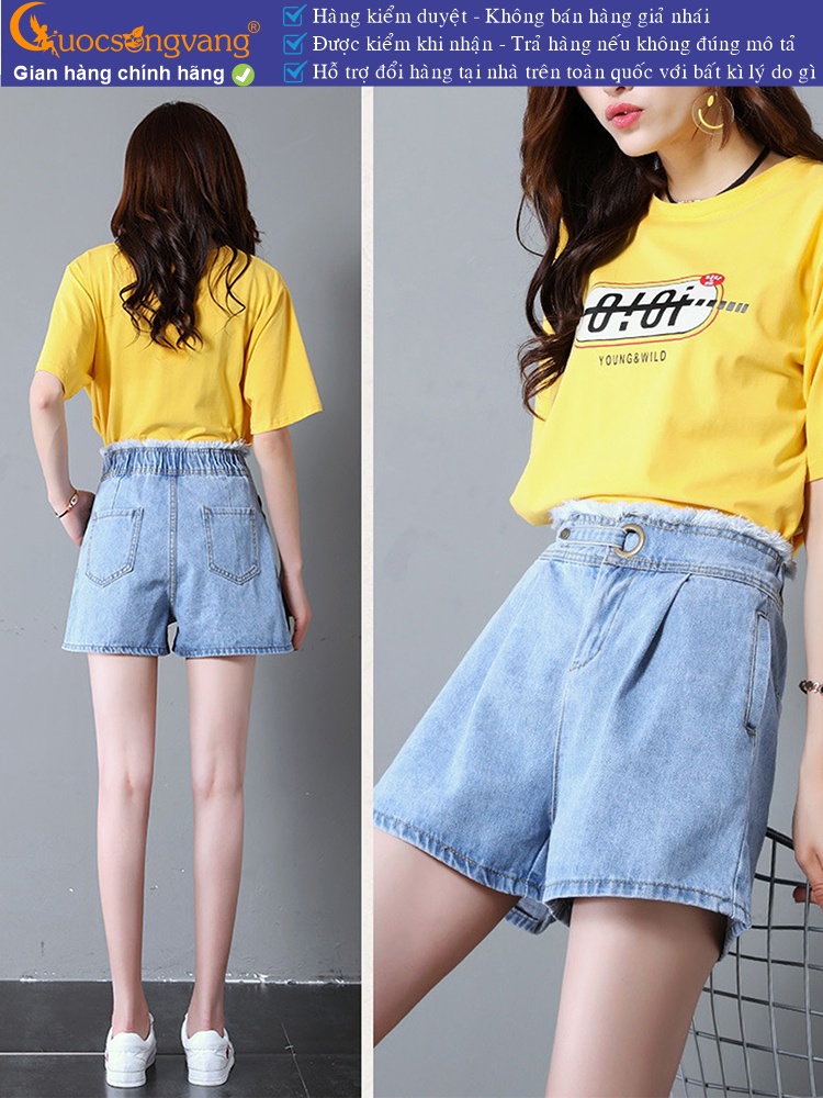 Quần short nữ jean cotton lưng thun lưng cao GLQ089