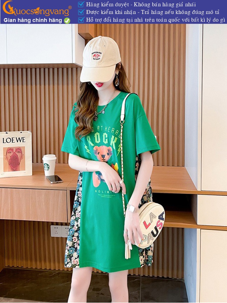Áo thun nữ phom rộng dáng dài ghép hoa GLA331