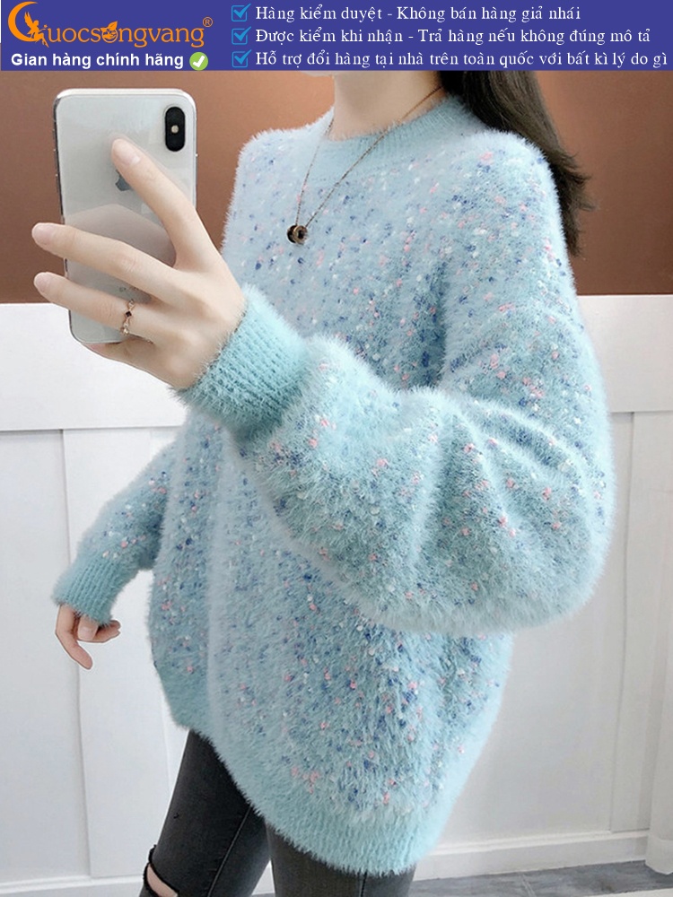 Áo len nữ lông cừu cổ tròn dài tay len mềm mịn GLA329