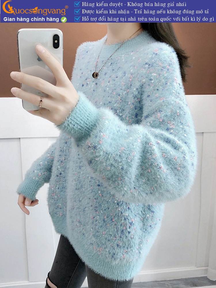 Áo len nữ lông cừu cổ tròn dài tay len mềm mịn GLA329