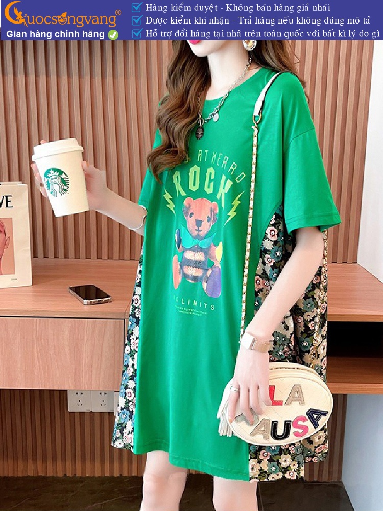 Áo thun nữ phom rộng dáng dài ghép hoa GLA331