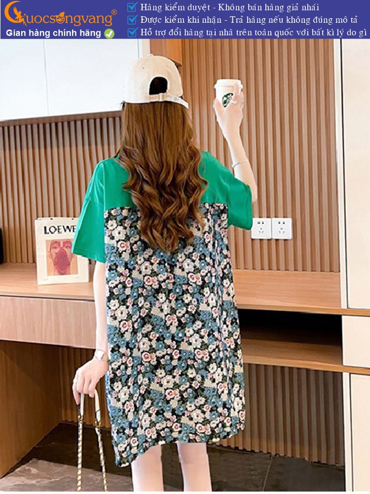Áo thun nữ phom rộng dáng dài ghép hoa GLA331