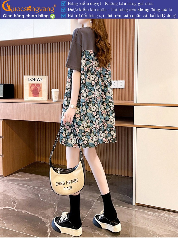 Áo thun nữ phom rộng dáng dài ghép hoa GLA331