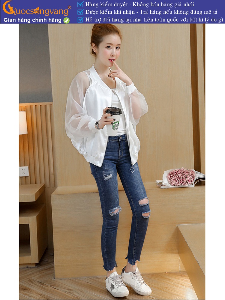 Áo khoác nữ tay lưới trong suốt GLA204