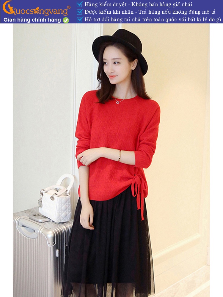 Áo len nữ nhẹ dài tay hông thắt dây GLA142