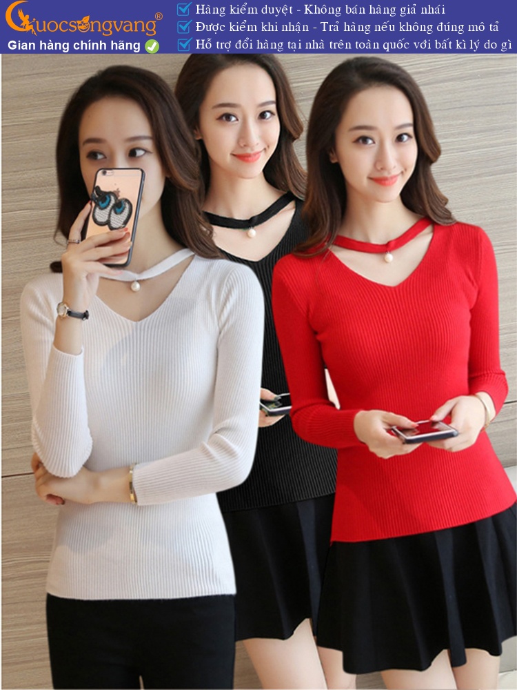 Áo len nữ cổ tim răng cưa dài tay GLA088