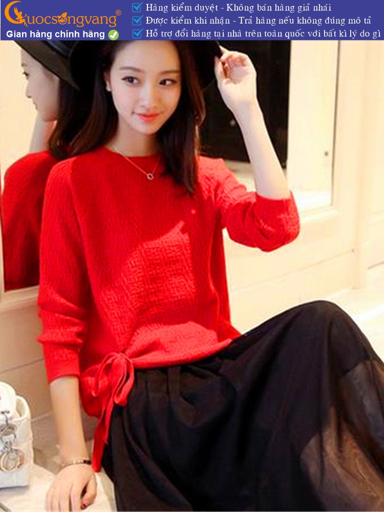 Áo len nữ nhẹ dài tay hông thắt dây GLA142