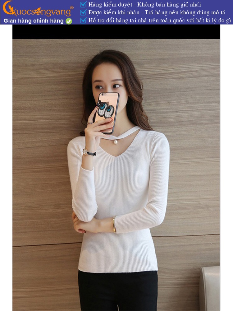Áo len nữ cổ tim răng cưa dài tay GLA088
