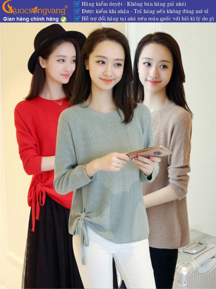 Áo len nữ nhẹ dài tay hông thắt dây GLA142